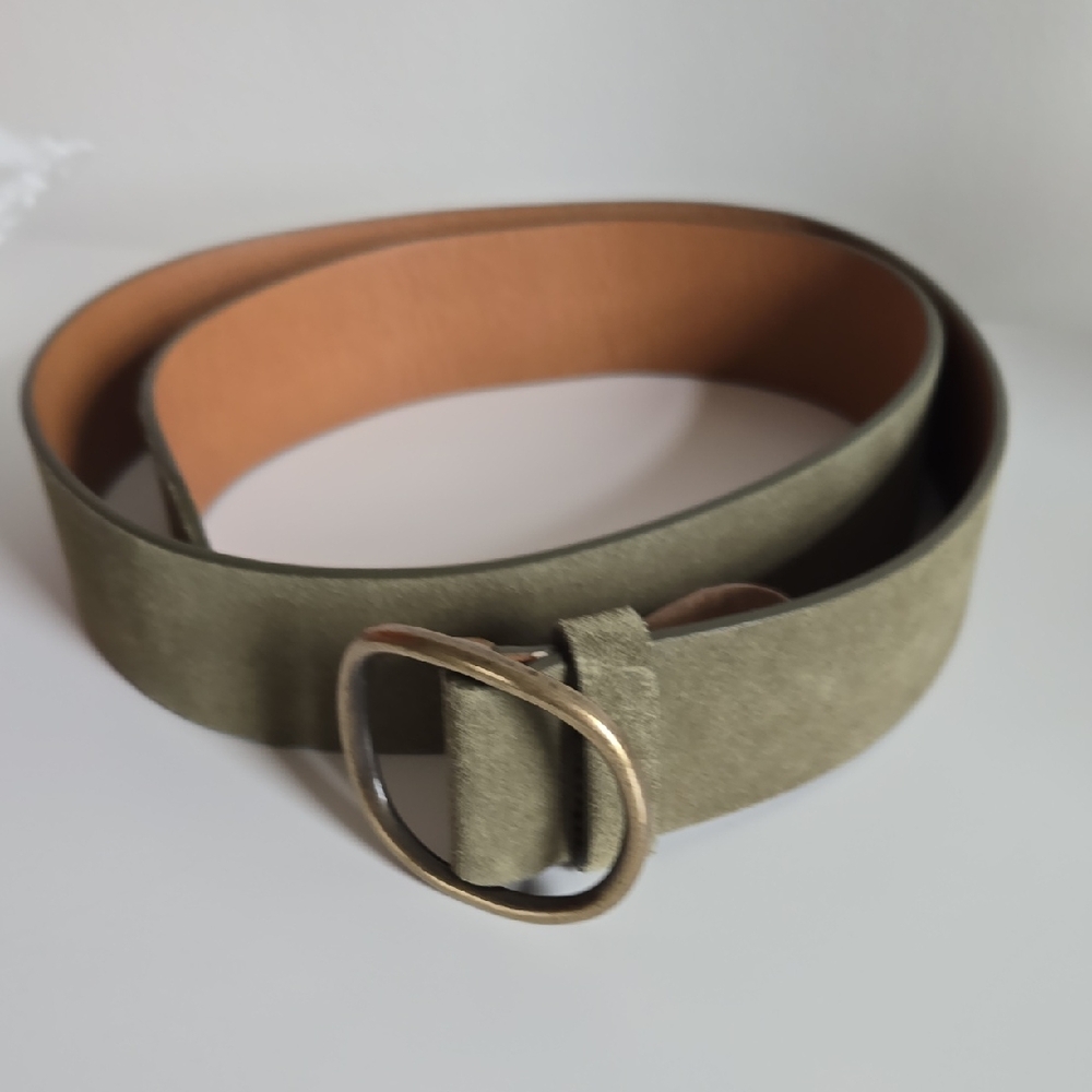 Gerard Darel Khaki Suede Belt with Brass Buckle M